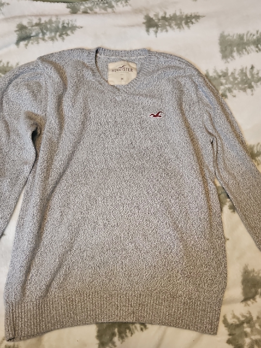 Hollister Light Gray Crewneck Sweater with Red Logo